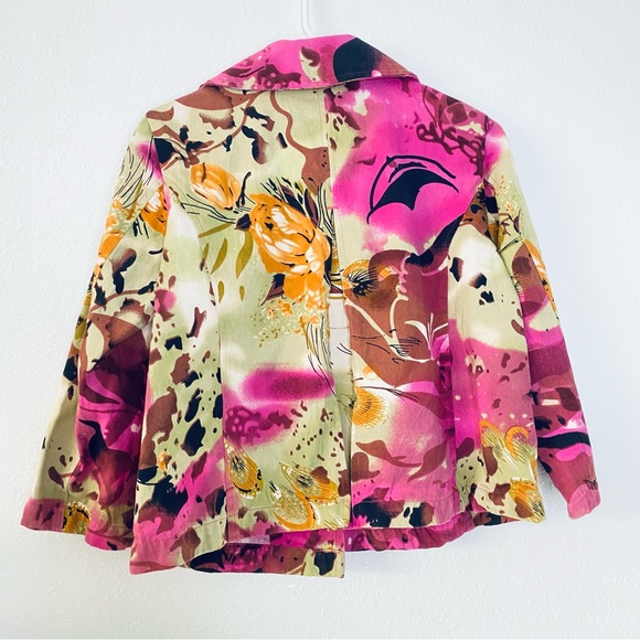 New Direction Artsy Floral Allover Print Buttoned Crop 3/4 Sleeve Jacket Small - Picture 2 of 6